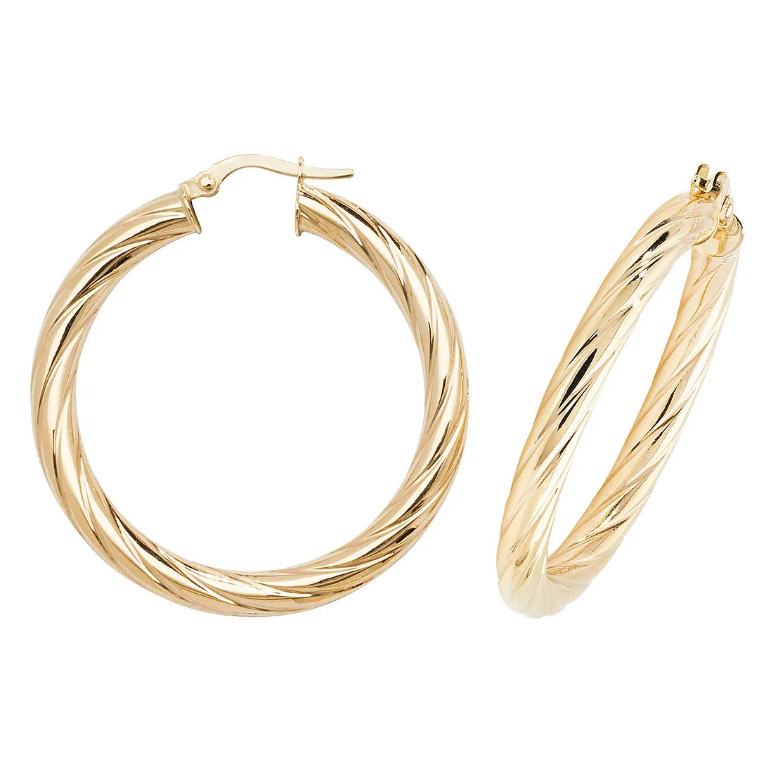 Hoop Earrings 9ct Yellow Gold 30mm Womens Jewellery