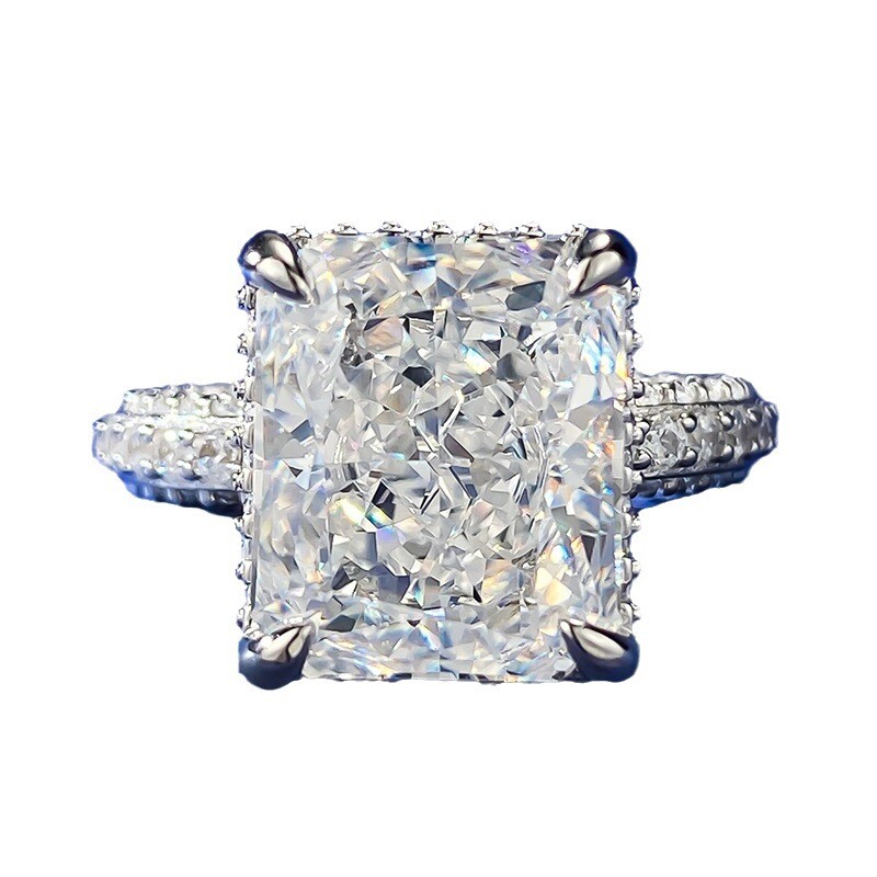 8CT Radiant Shape Natural Stone 925 Solid Silver Engagement Ring 2 Colour 10X12