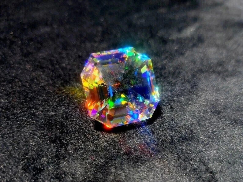 Natural Mystic Quartz 50.5 Ct Rainbow Asscher Cut Certified Loose Gemstone