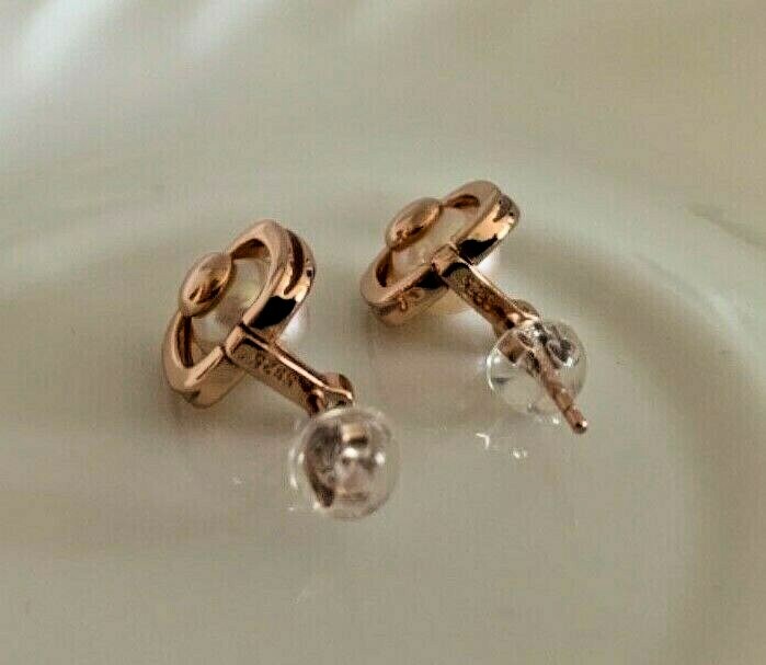 Superb luster fresh water akoya 6-7mm Pearl earrings Rose gold plated Silver 925