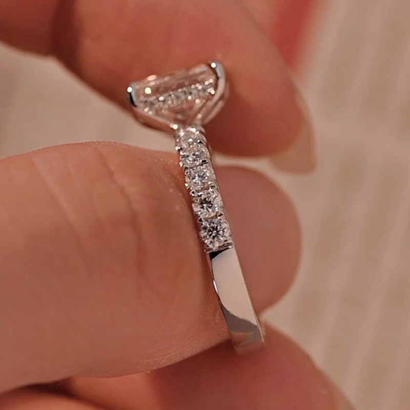 1.95Ctw Radiant Cut Moissanite Hidden Halo Engagement Ring 14K White Gold Plated