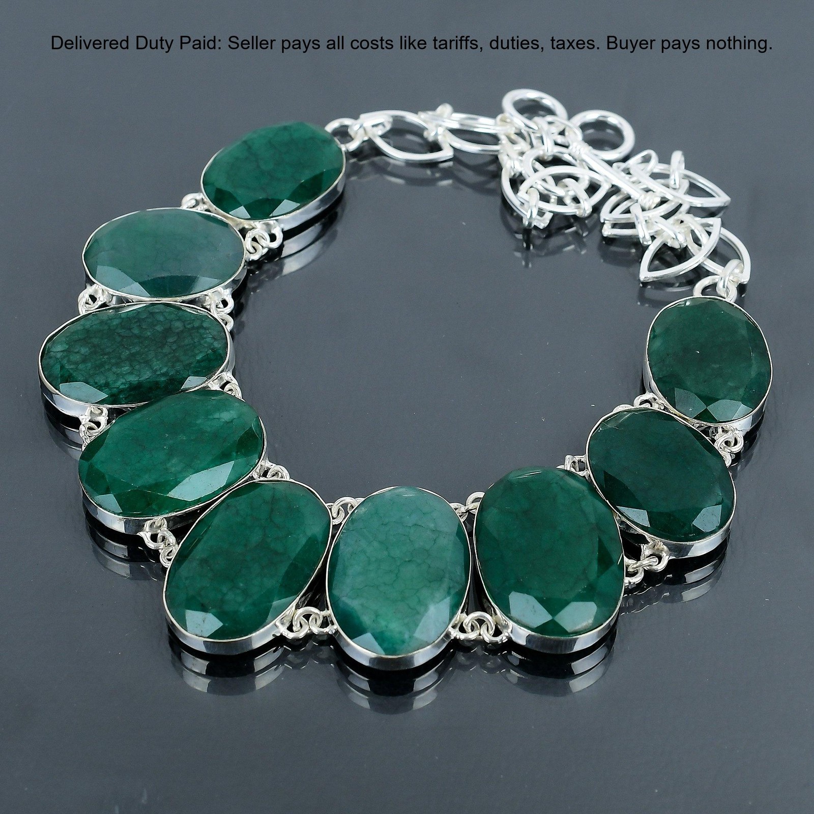 Oval Zambian Emrald Gemstone 925 Silver Wedding Handcrafted Chain Bezel Necklace
