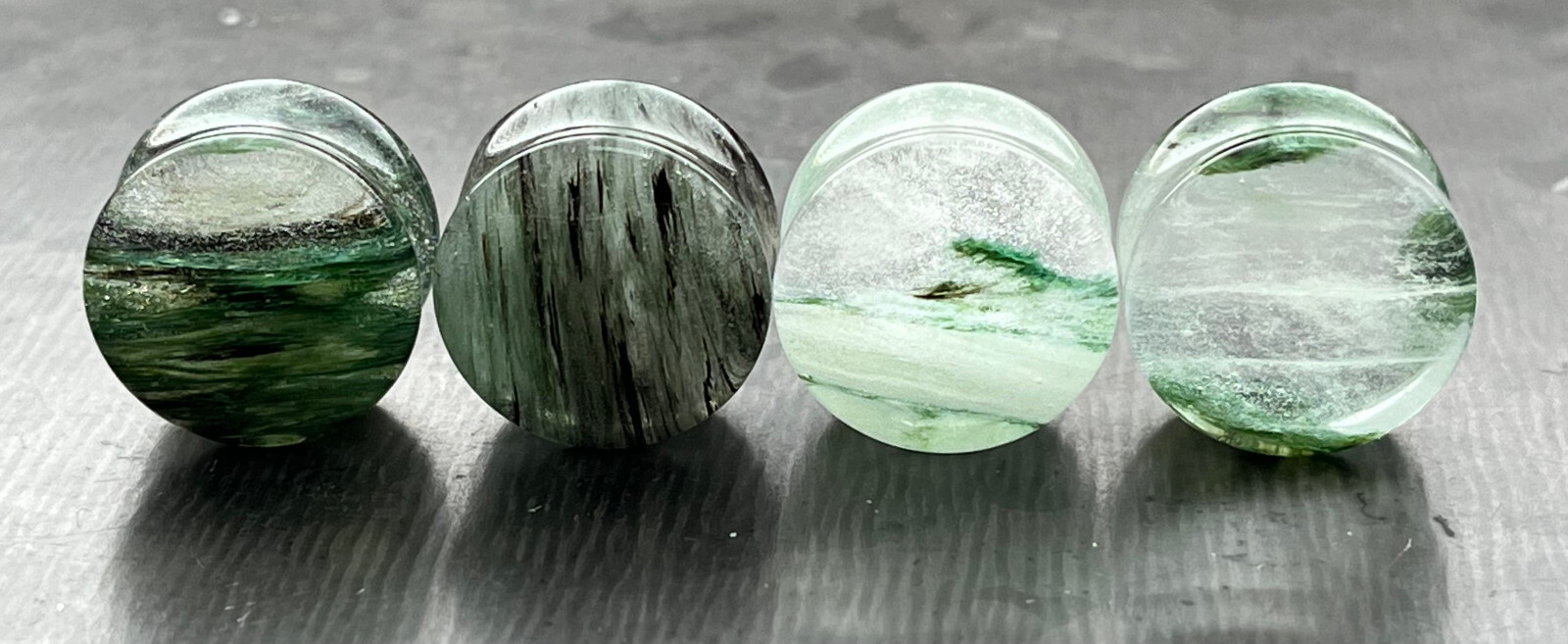 PAIR Mossy Forest Green Style Glass Double Flare Plugs Body Jewelry