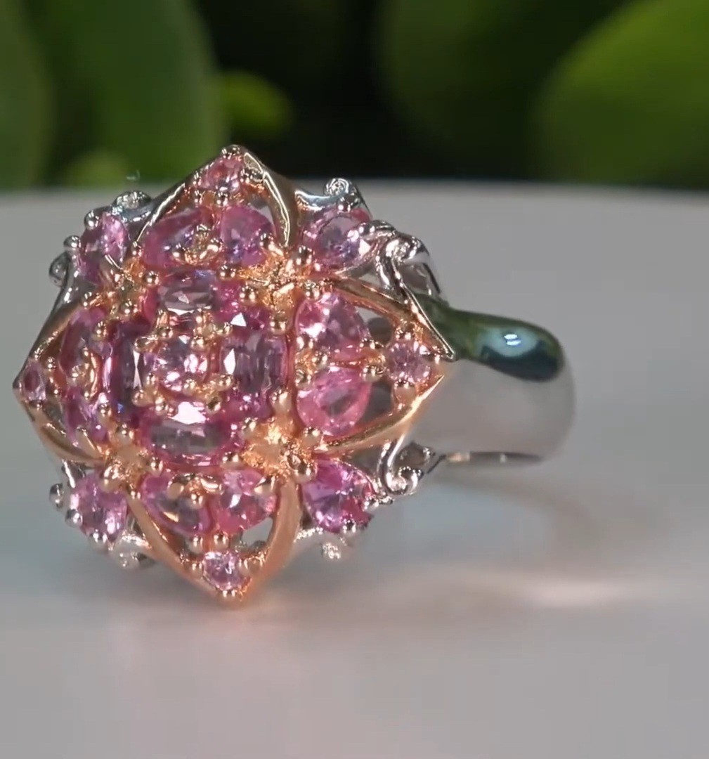 Gems En Vogue 5.12 Ctw Palladium Silver Multi Stone Pink Sapphire Ring Size 8