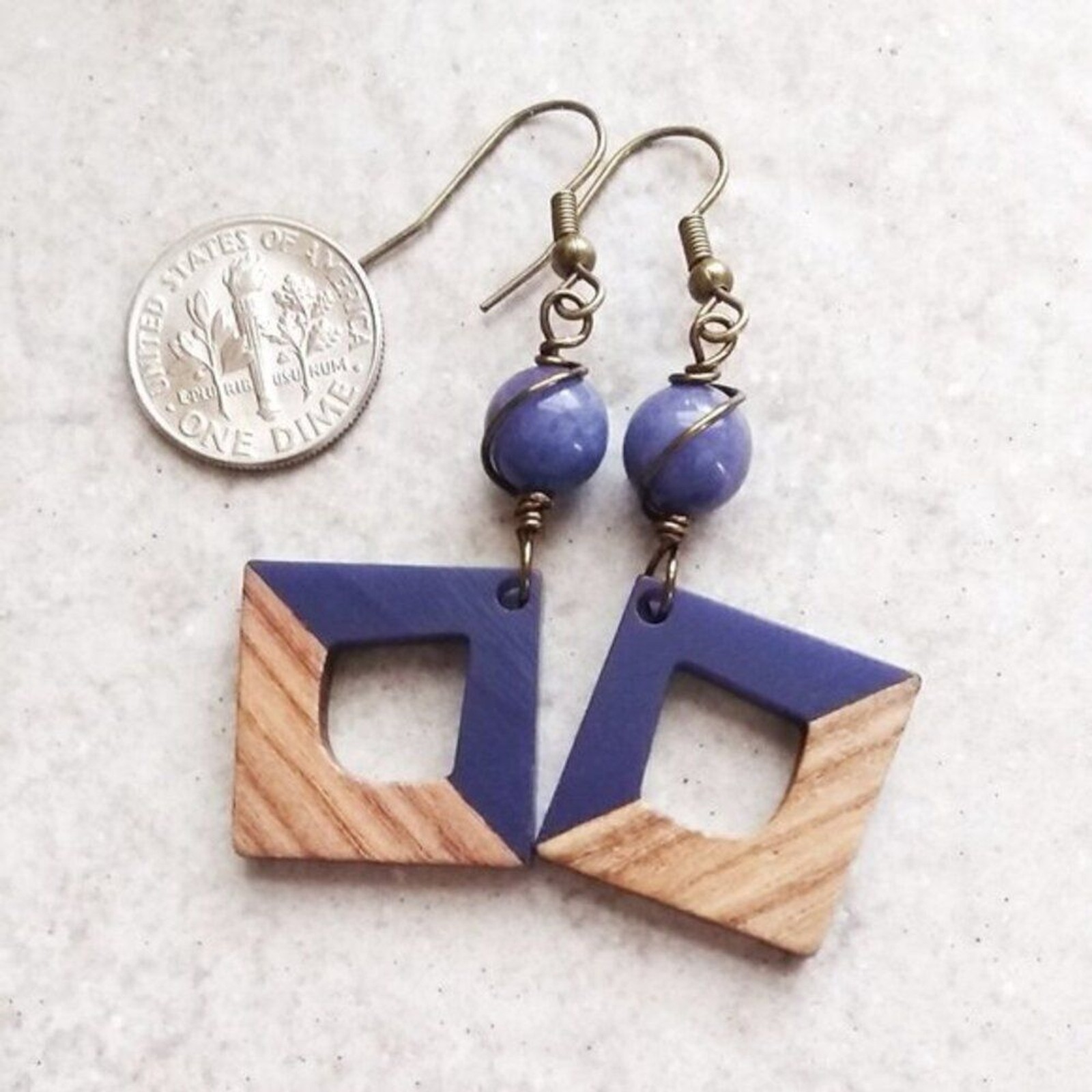 Purple Jasper Bead +Walnut Wood Resin Earrings