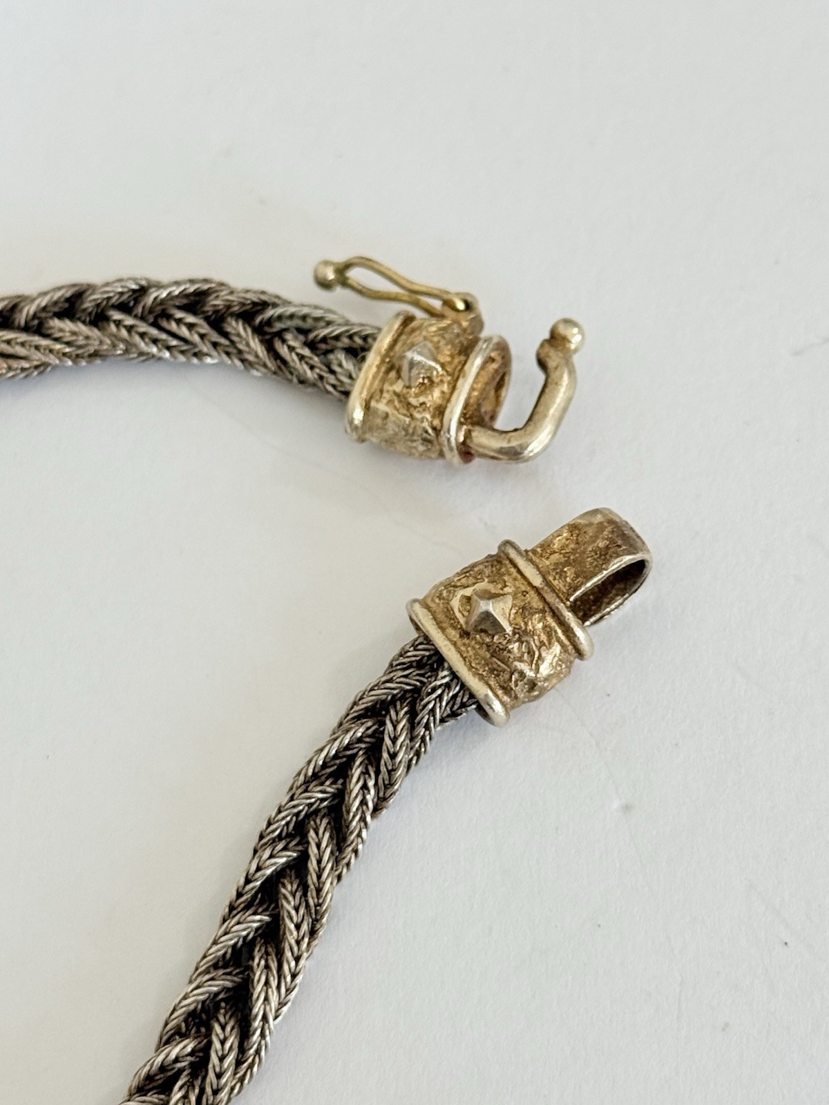 VINTAGE ANATOLI STERLING SILVER GOLD GILT BRAIDED LINK CHAIN NECKLACE 45-GRAMS