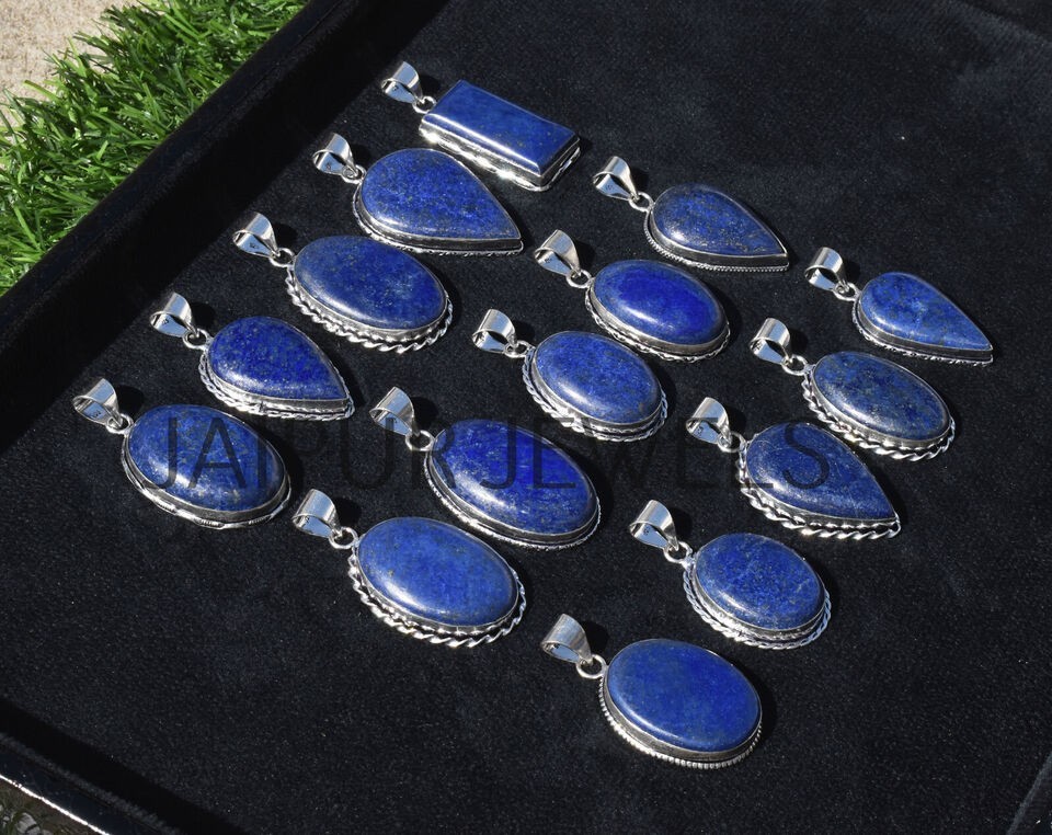 1-1000 Pcs Lapis Lazuli Gemstone Handmade Pendant Lot Bulk: Silver Plated WH-6