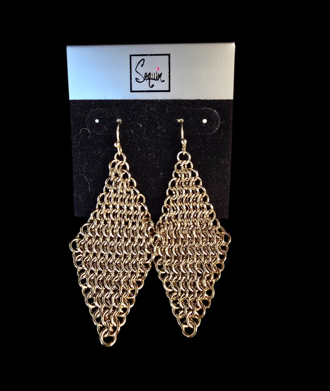 Sequin Women’s Trendy Gold Plated Mesh Hook Earrings NWT
