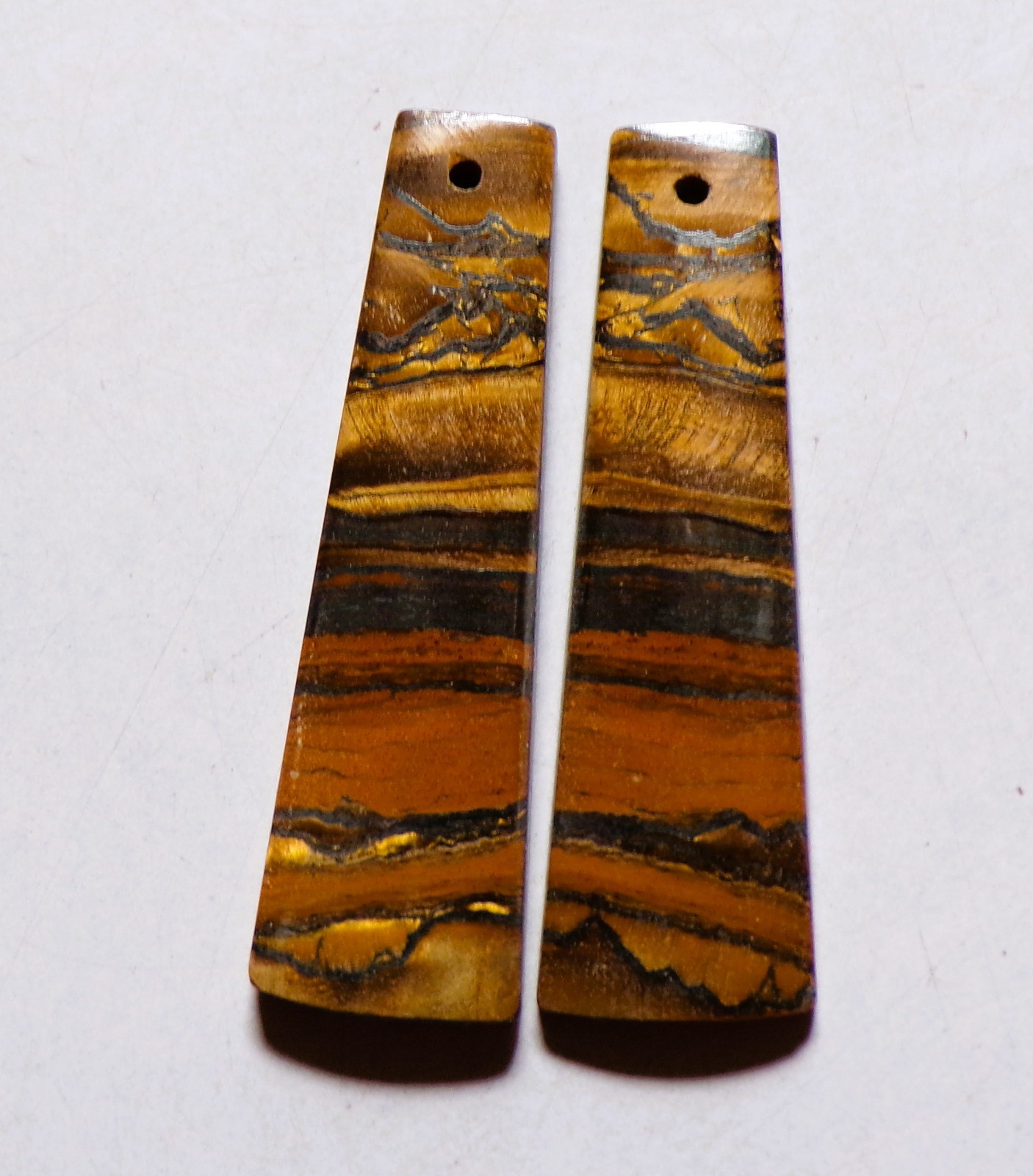 29.55 Cts Natural Tiger Eye Drilled Cabochon Match Pair Gemstone 36.3X10.6MM