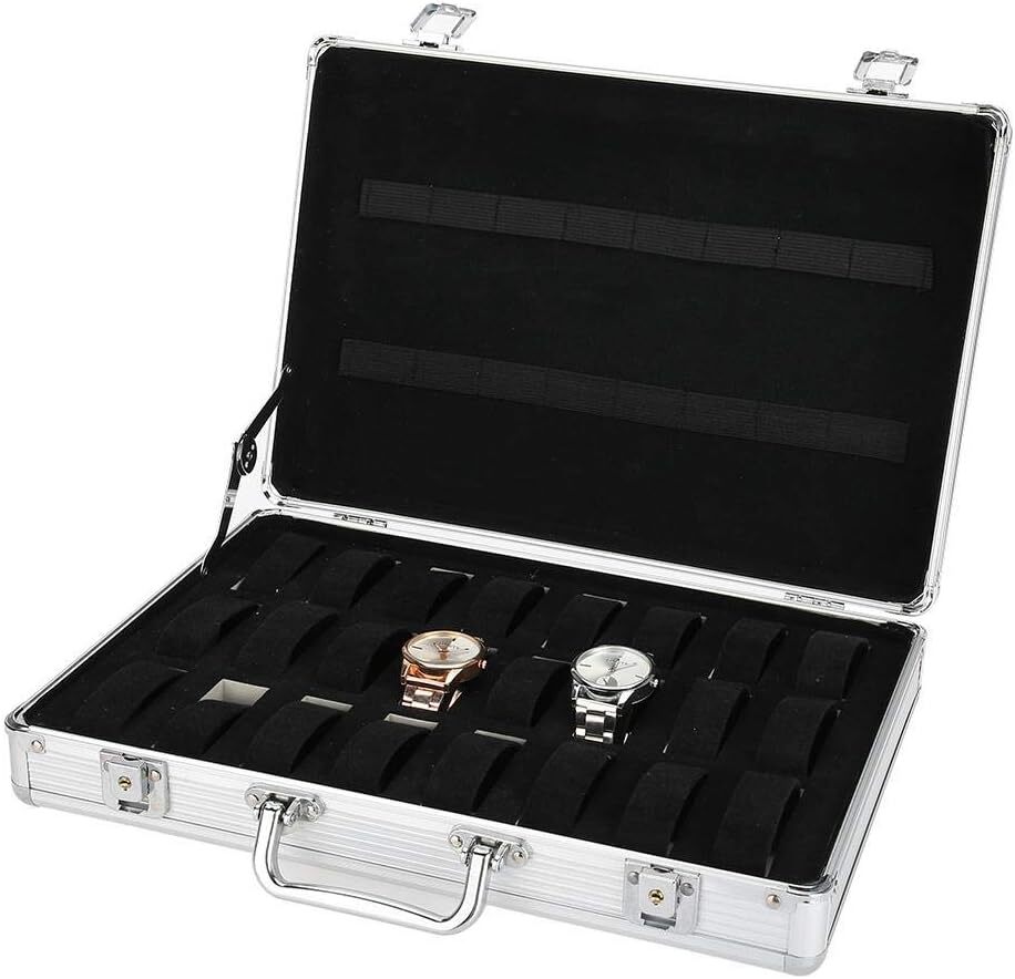 Aluminum Watch Case 24 Grids Briefcase Storage Box Watches Collectors Display