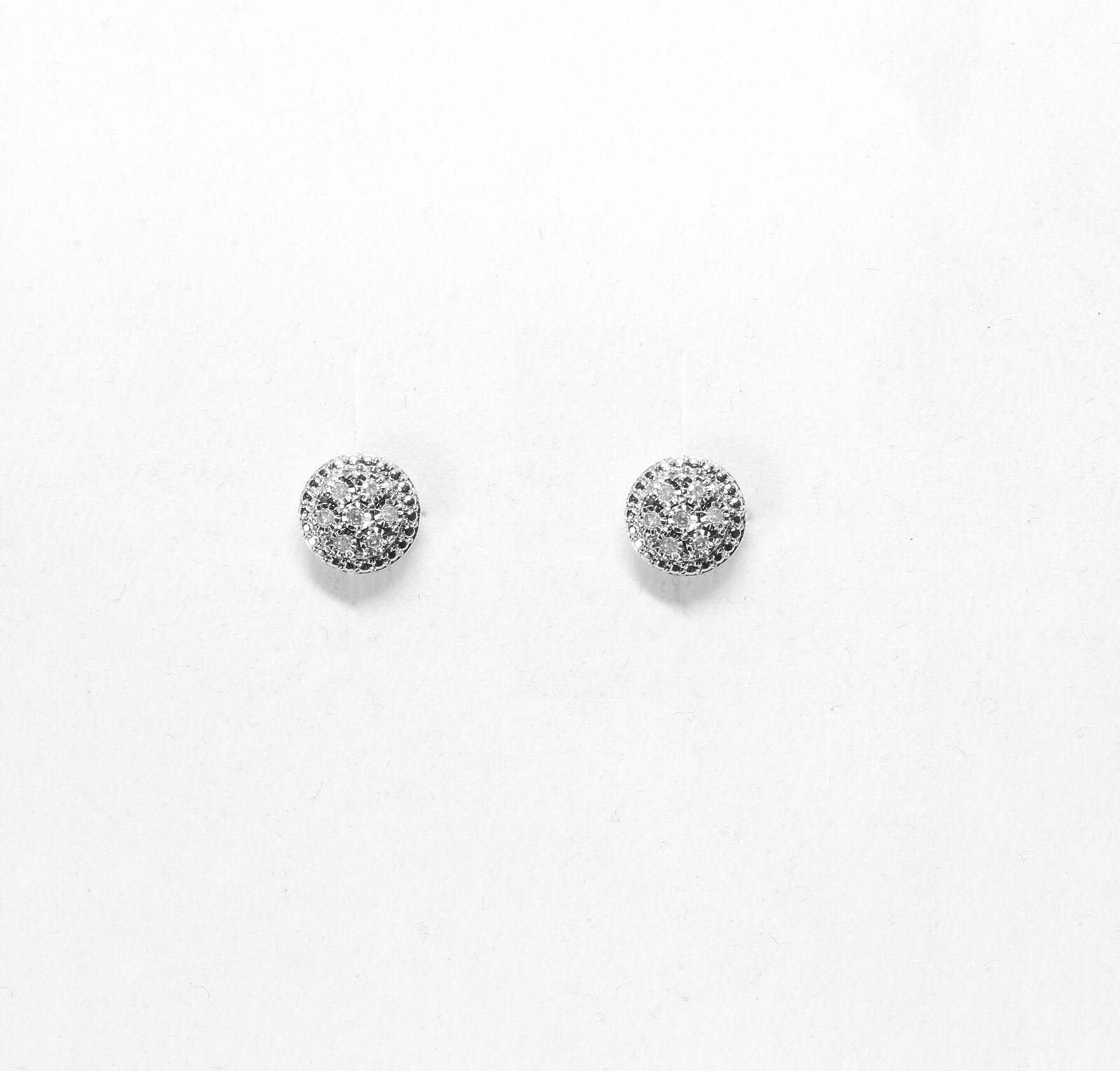 Pair Sterling Silver Round Cluster Style Nat. Diamond Pierced Earrings .20ct TW