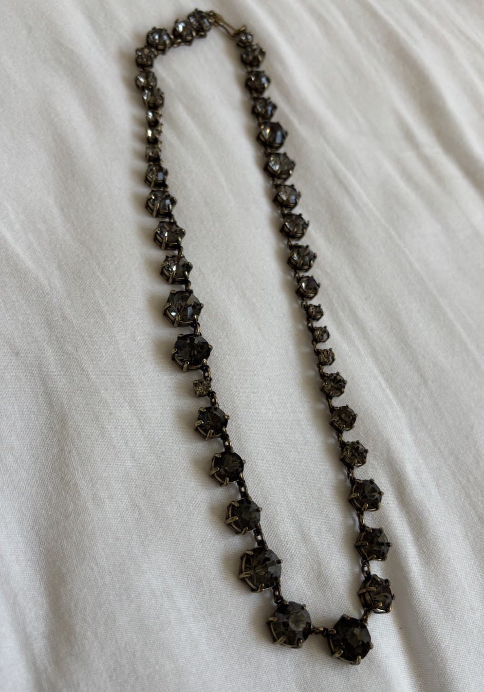 J. Crew Charcoal Gray Rhinestone Crystal Necklace Long Sparkle Jewel Bling