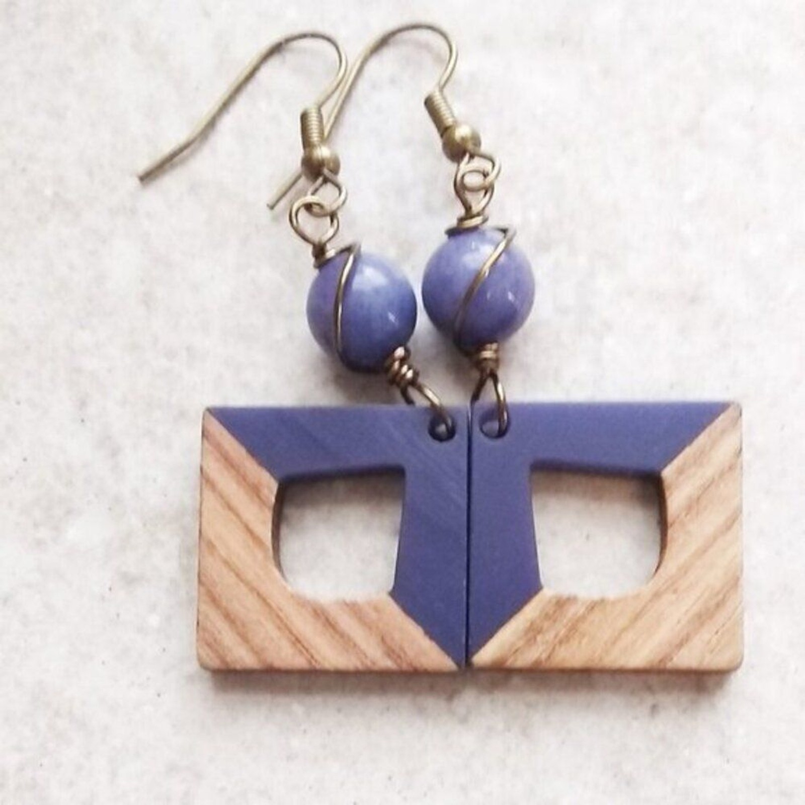 Purple Jasper Bead +Walnut Wood Resin Earrings