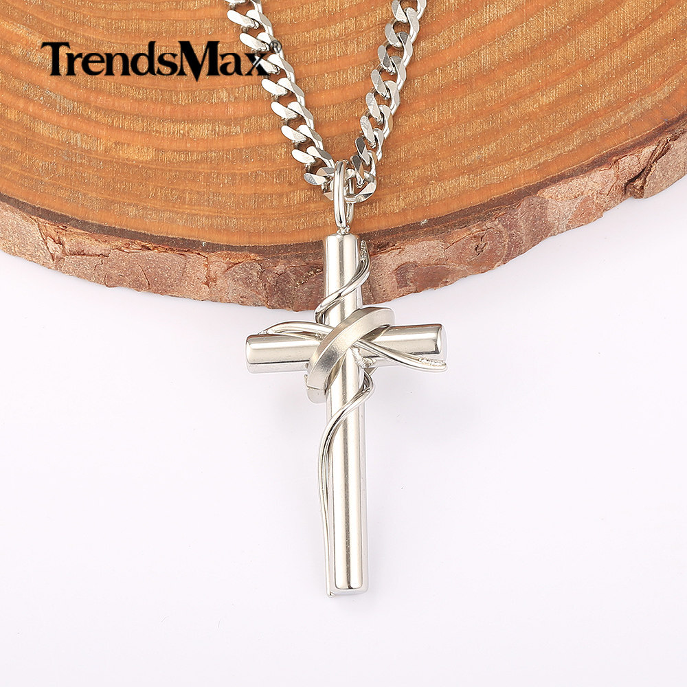Silver Stainless Steel Jesus Christ Vine Cross Pendant Necklace Men Women Chain