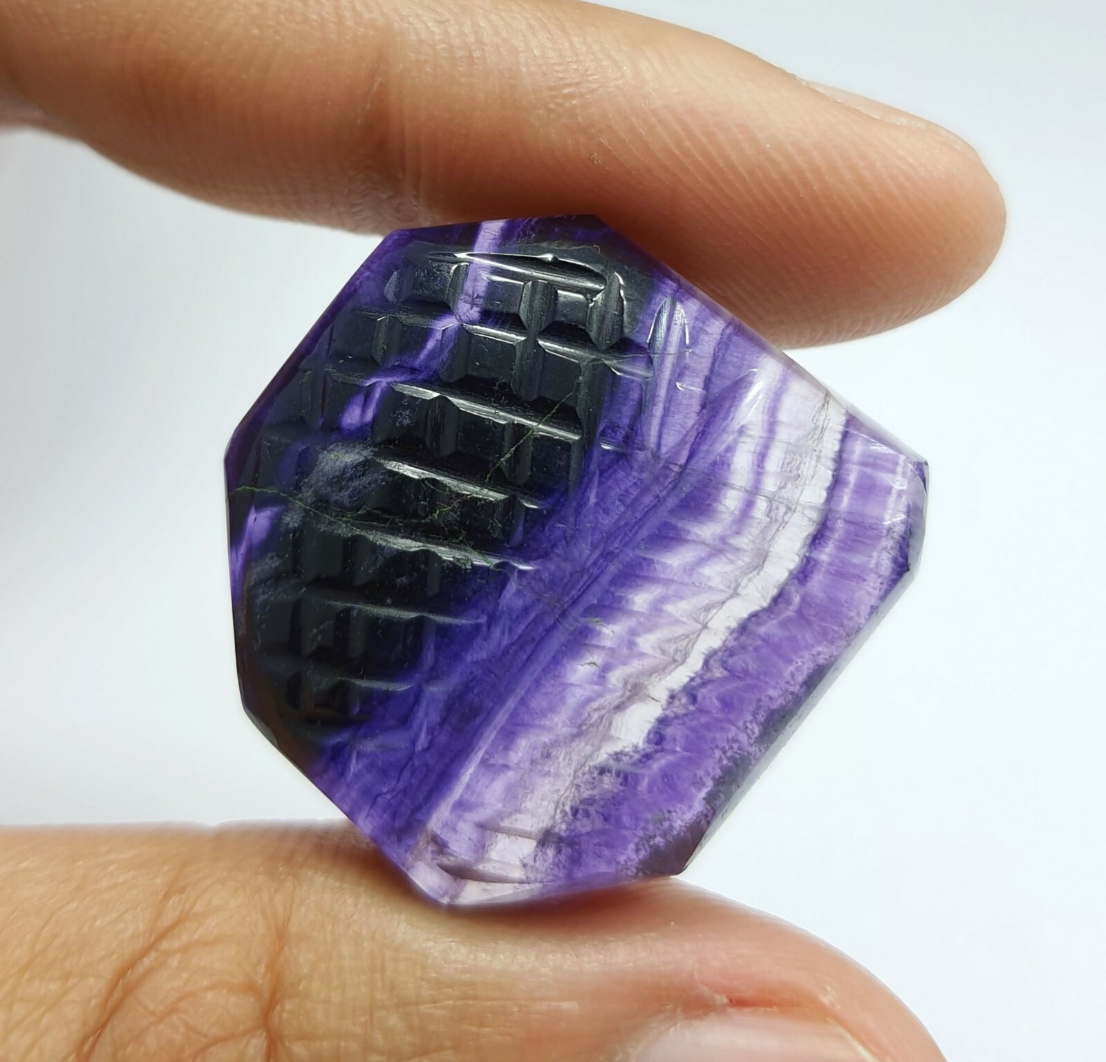 58.85Ct Natural Outstanding Bi Color Purple Fluorite Fancy Carved Loose Gemstone