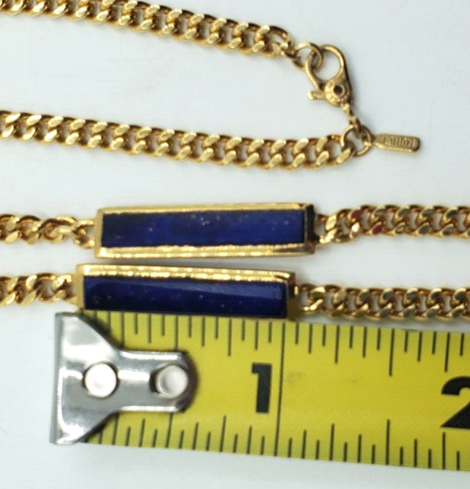 Vintage Monet Gold Tone an Four Blue an Gold Flake Bars on Heavy Chain Statement