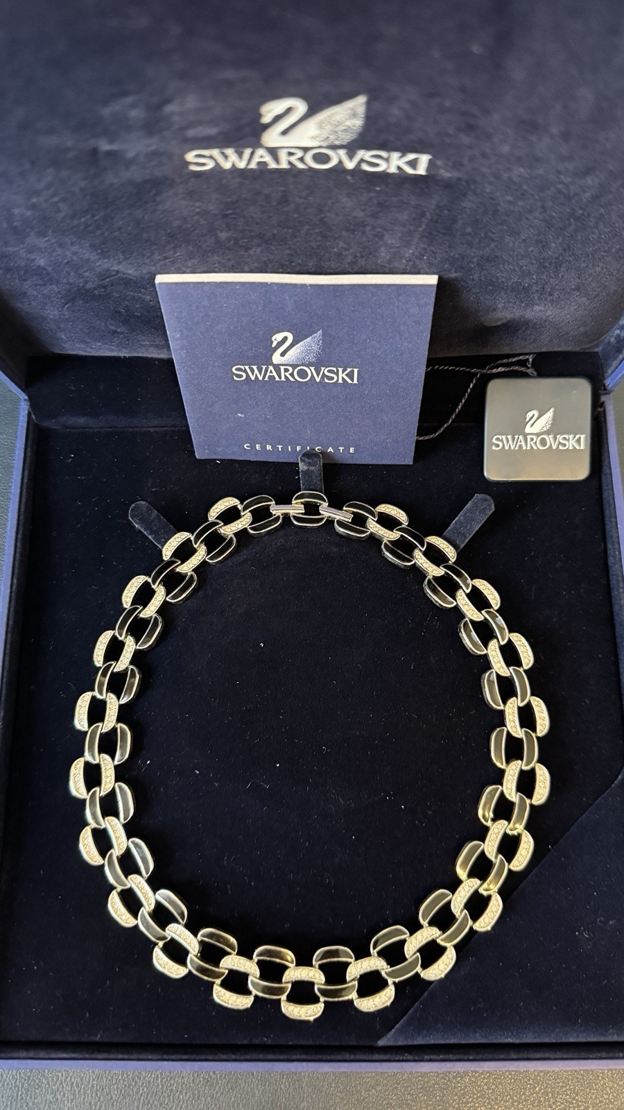 Swarovski Rhodium-Plated Stainless Steel Black White Crystal Collar Necklace