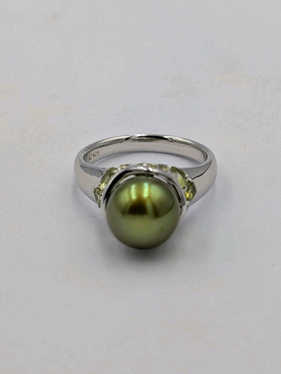 Honora Sterling Silver 11.3mm Dyed Green Pearl Peridot Cocktail 925 Ring Sz 9.75