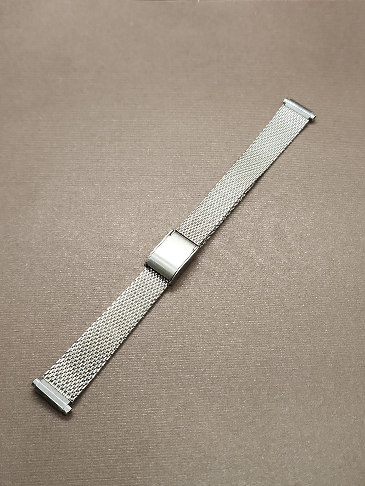 Ladies Vintage NOS SS 11-14mm Adj Ends 2 Piece Mesh Sliding Clasp Watch Band