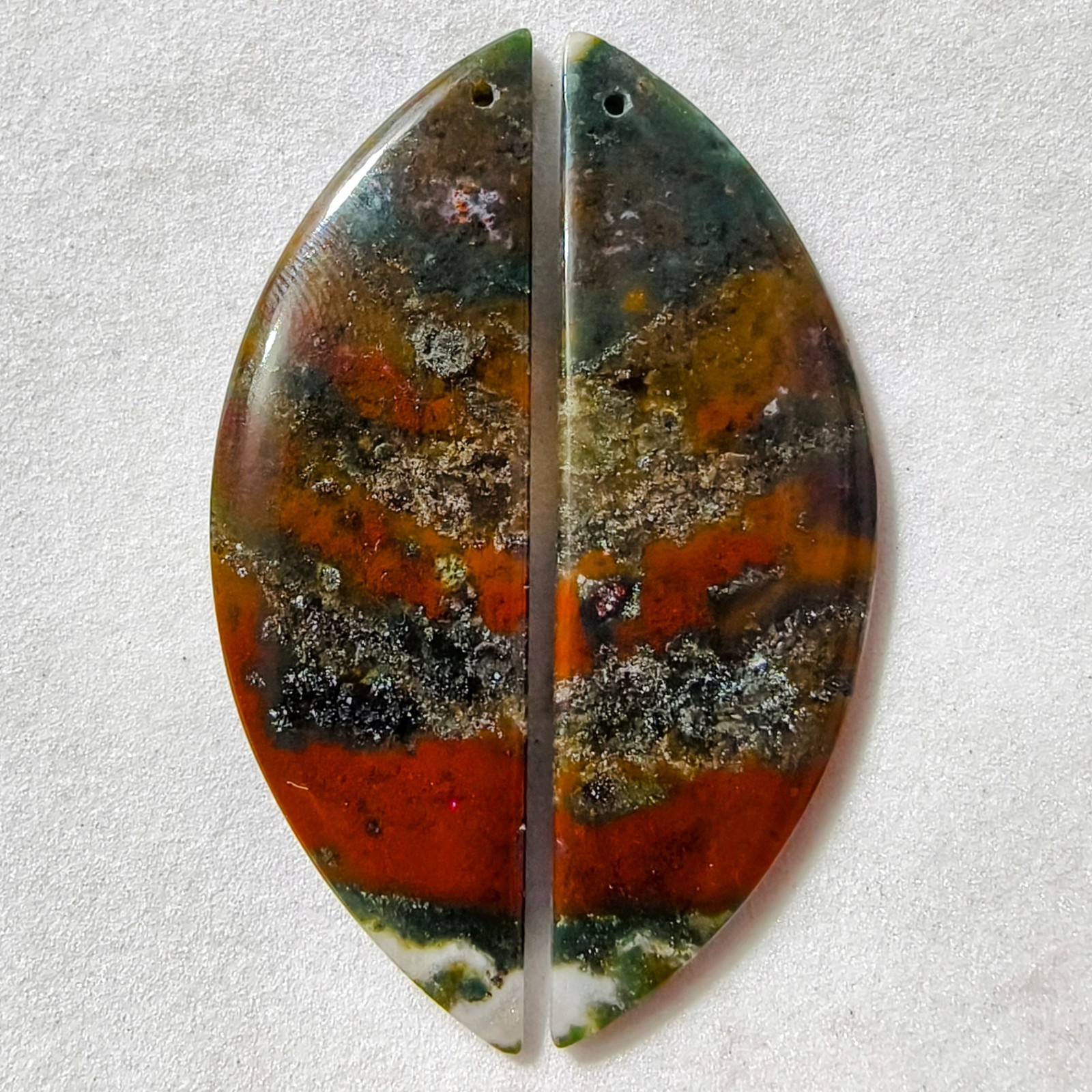 45 Cts Natural Blood stone Drilled Match Pair Cabochon Gemstone 50.8 X 16.5 MM