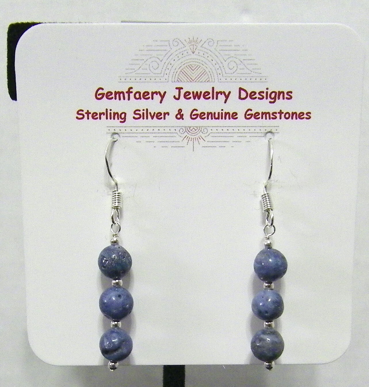 Sterling Silver Blue Sponge CORAL Gemstone Dangle Earrings #2147…Handmade USA