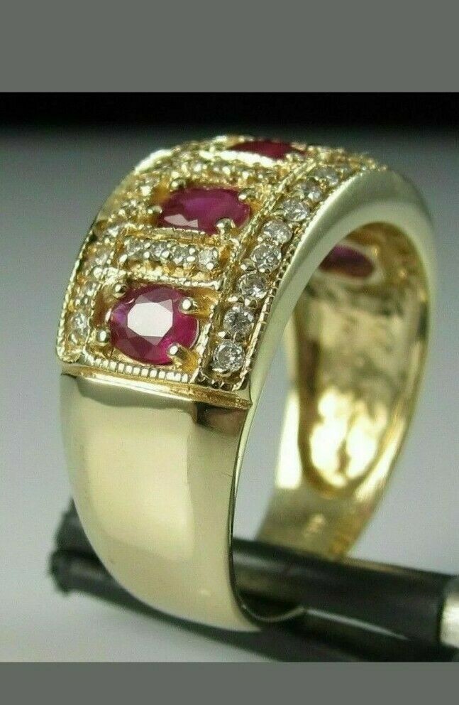 3.00 Ct Oval Natural Ruby & Diamond Anniversary Gift Ring 14k Yellow Gold Size 7