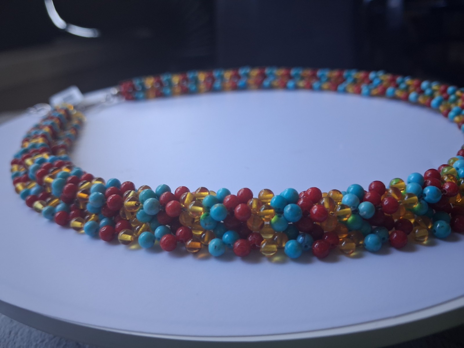 Jay King Sterling Silver Angel Peak Turquoise, Coral & Amber Woven Bead Necklace