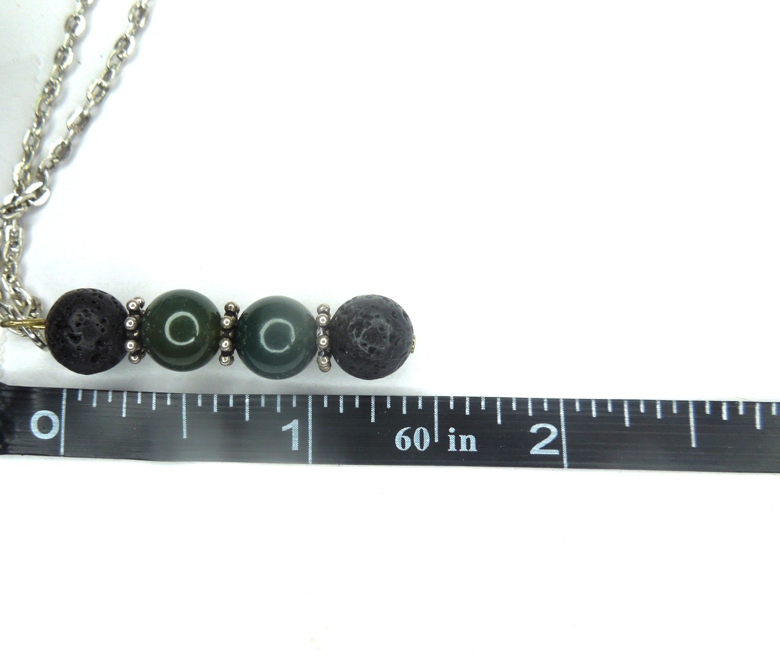 Black Gemstone Pendant Necklace Sterling Modern Style Lava stone Moss Agate