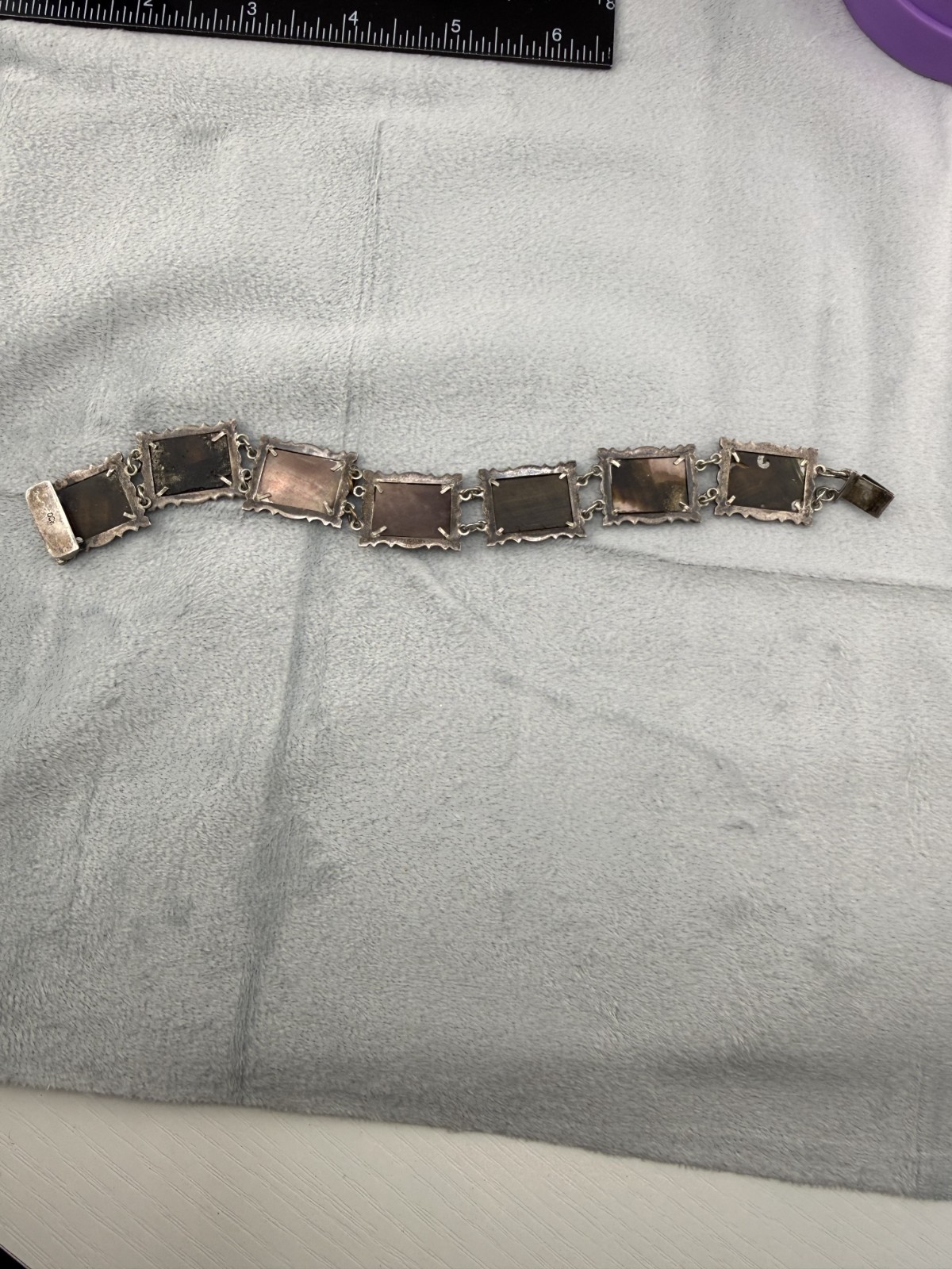 Vintage 800 Silver Carved Mother Of Pearl Bracelet Storyteller Roman Gods READ