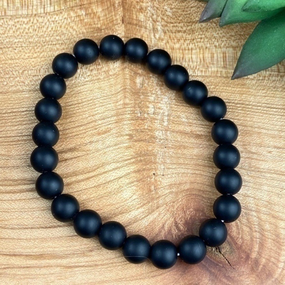 Mens Bracelets Bundle Adjustable Faux Leather and Hemp Matte Onyx Stone Beads