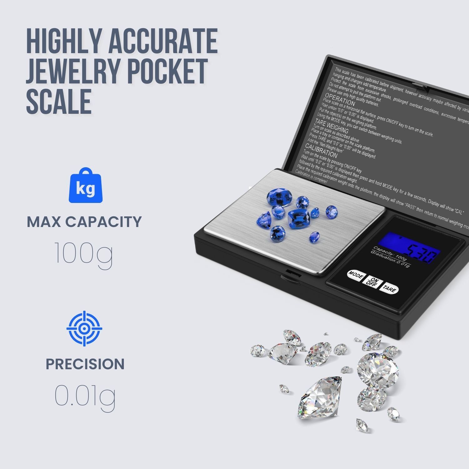 Mini Pocket 100g x 0.01g Digital Diamond Jewelry Gold Gram Balance Weight Scale