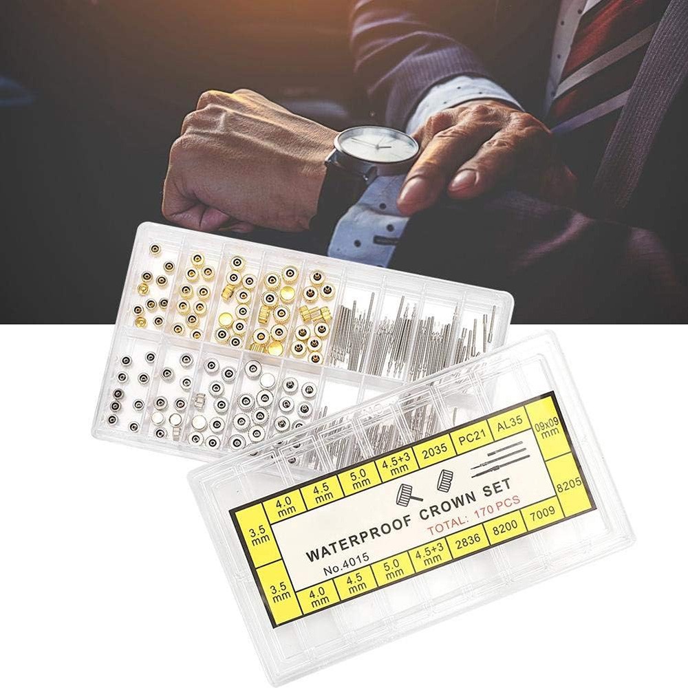 170 PCS Watch Crown Spring Bar Set Watch Stem Extender Crowns Repair Replacement