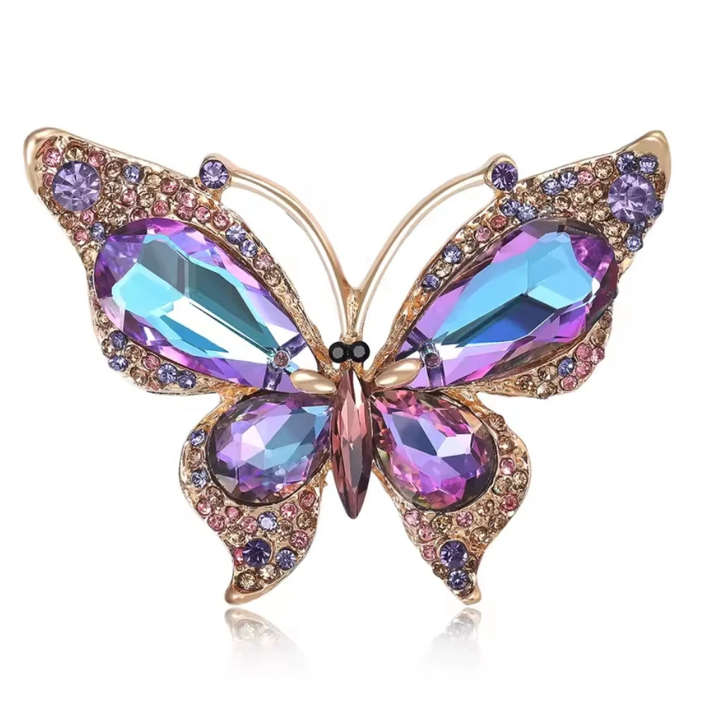 Vintage Butterfly Blue Crystal Rhinestone Brooch Silver Insect Pin Summer Gift
