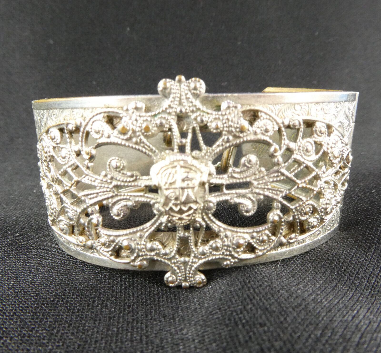 Vintage Silver Plate Filigree Hinged Bangle Bracelet 1930’s Anna Donnally