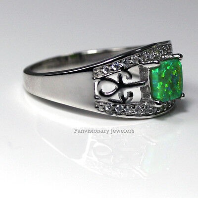 Green Opal Ring Womens 6 x 6mm Lab CZ 925 Sterling Silver Sizes 6 7 7.5 8 8.5 9