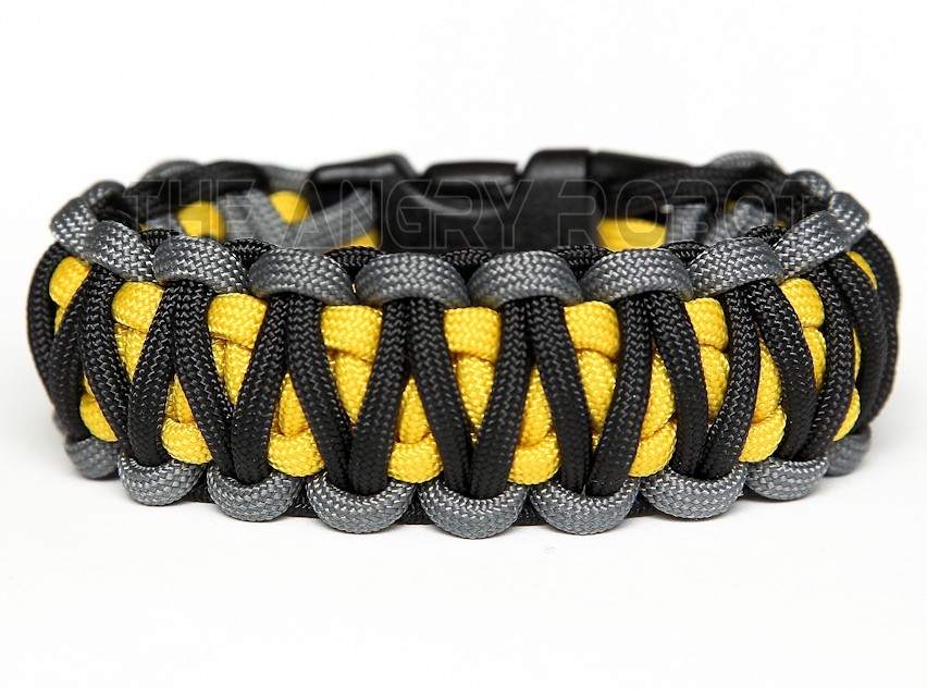 550 Paracord Bracelet King Cobra – Black, Gray and Yellow – 200 colors to choose