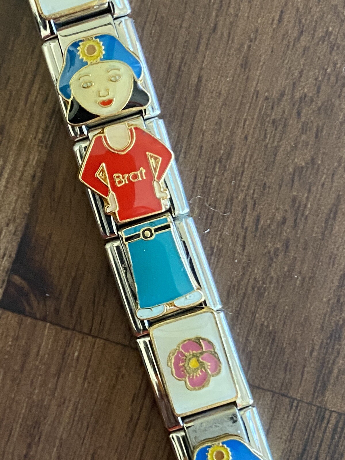 Black Haired Girl With Blue Jeans And Red Top Kids Sz Italian Charm Bracelet New
