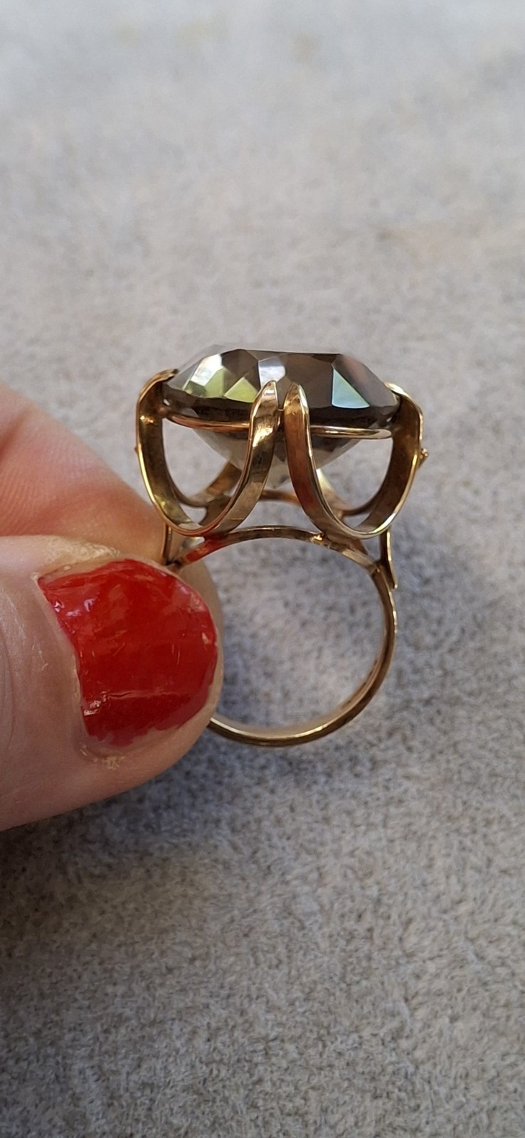 9ct Gold Chunky Smokey Quartz Ring Size O