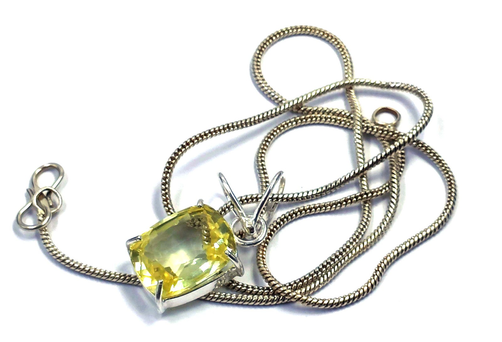 24 Ct Natural Yellow Sapphire Cushion Cut 925 Silver Pendant Free Chain 6MGL
