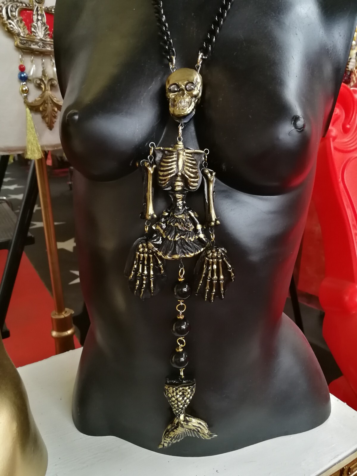 Santa Muerte Magic Macabre Necklace Pendant Skull Skeleton Siren Mermaid Jewelry