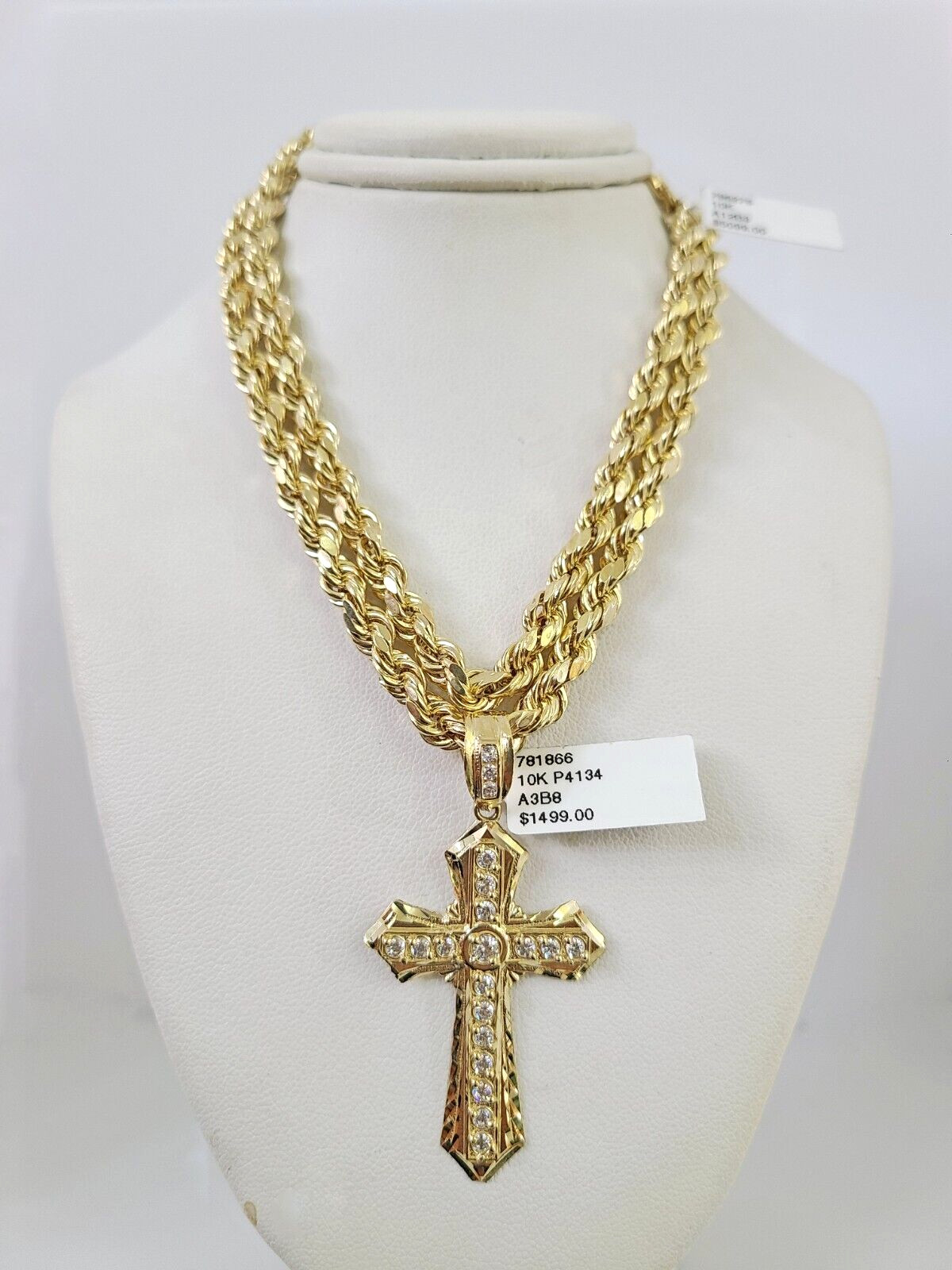 10kt Gold Rope Chain Jesus Cross Charm Set 18″-30” Inch 6mm Necklace Pendant