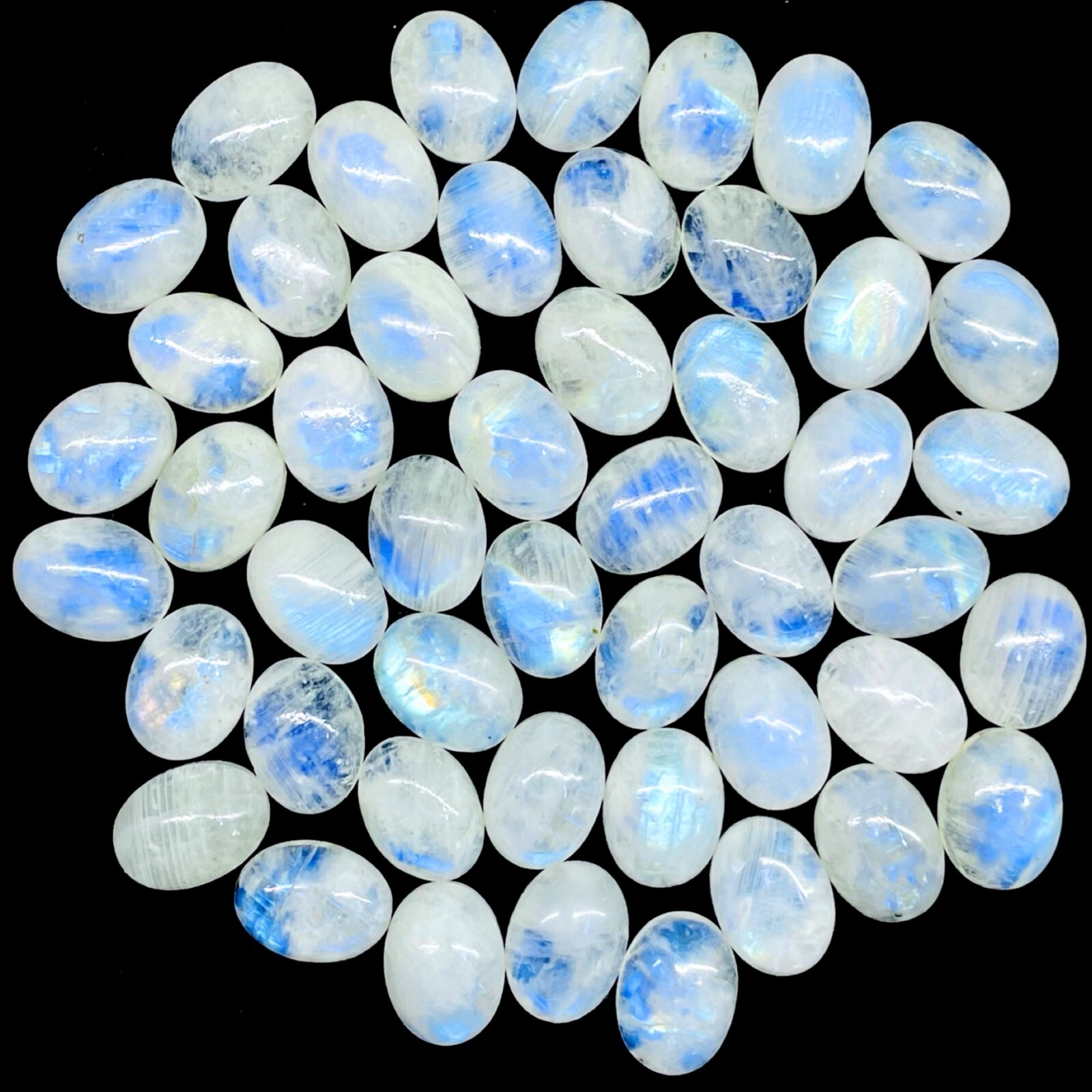 12 Pcs Natural Rainbow Moonstone 16x12mm Oval Blue Shines Cabochon Gemstones Lot