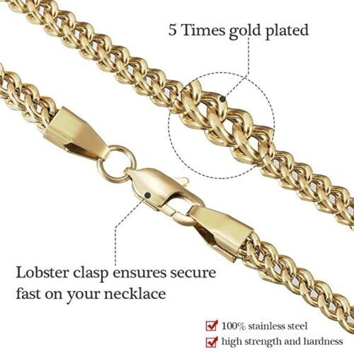 14K Gold Plated Franco Link Chain Solid Square Box Stainless Steel for Men&Women
