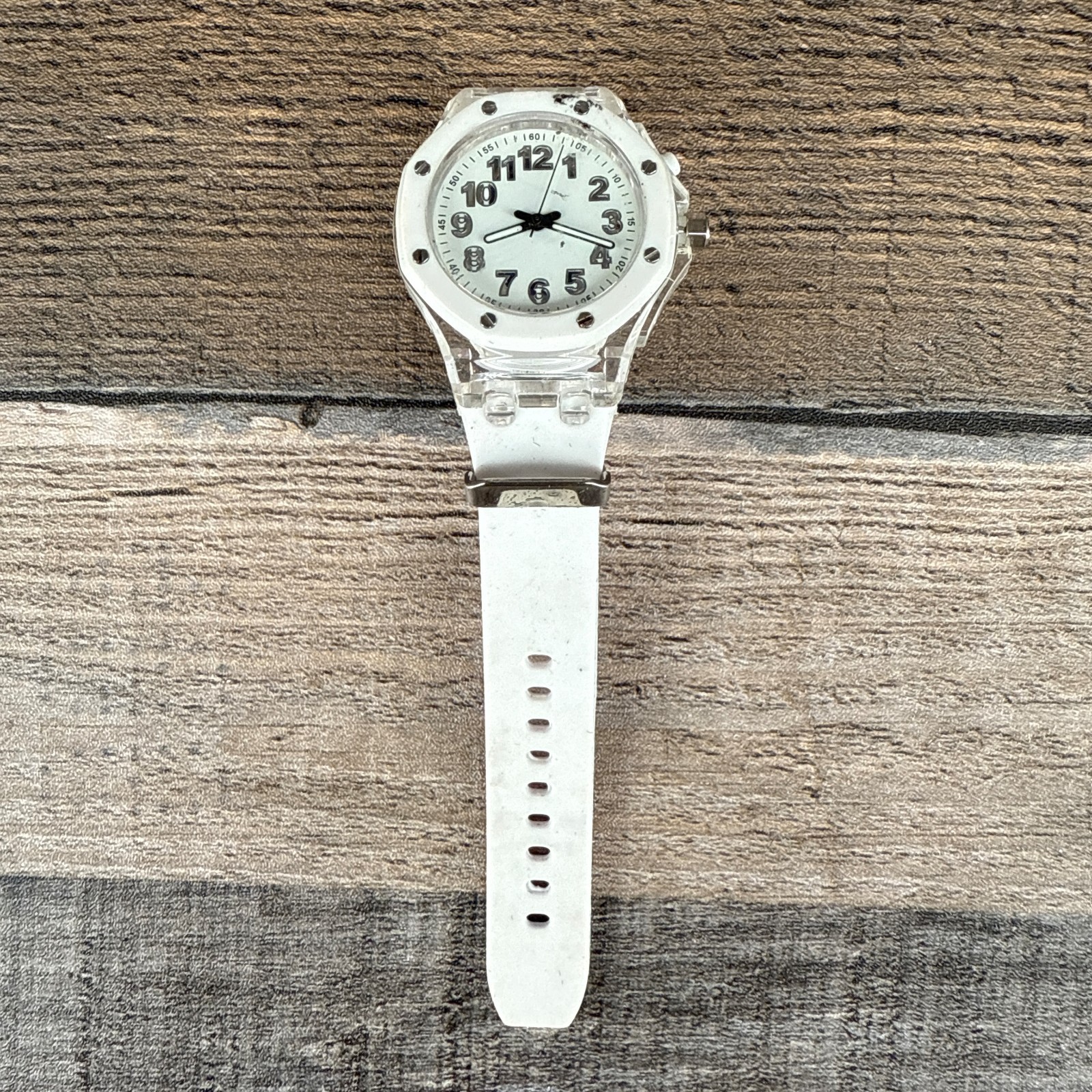 Accutime Watch Corp White Tone Fashion Wristwatch Needs Repair