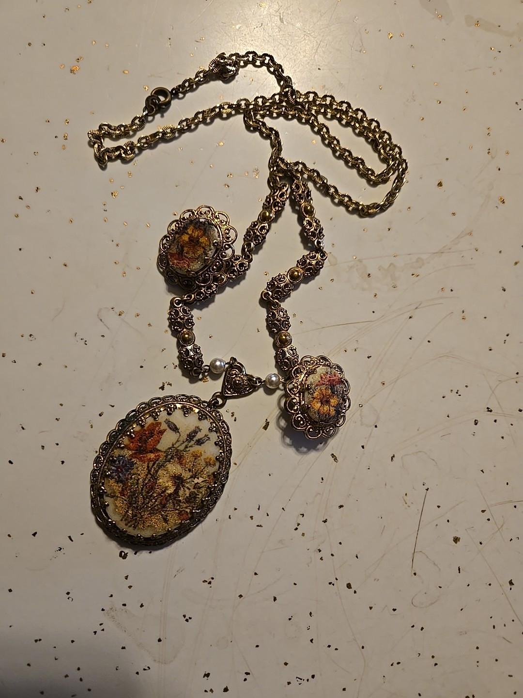 Vintage Western Germany Necklace Earrings SET Sugar Glass