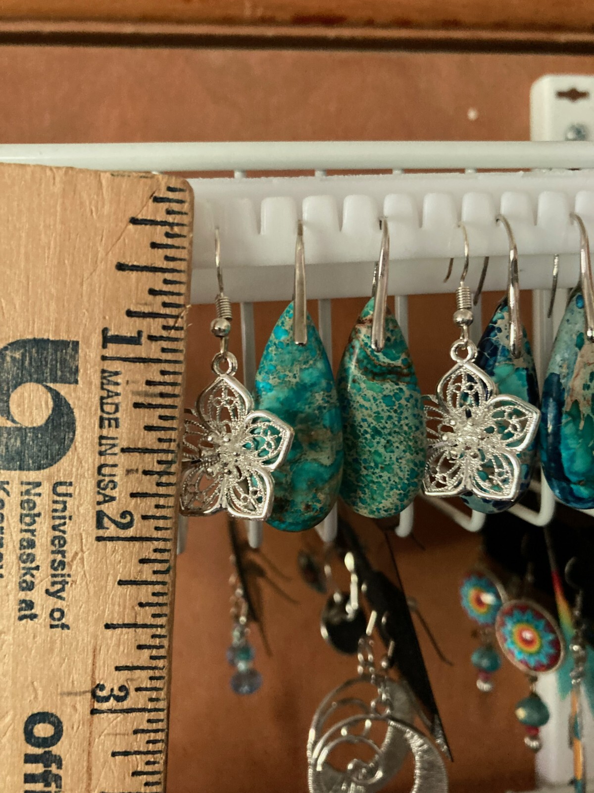 Natural Turquoise Stone Teardrop Dangle Earrings Boho Gemstone Hook Earrings
