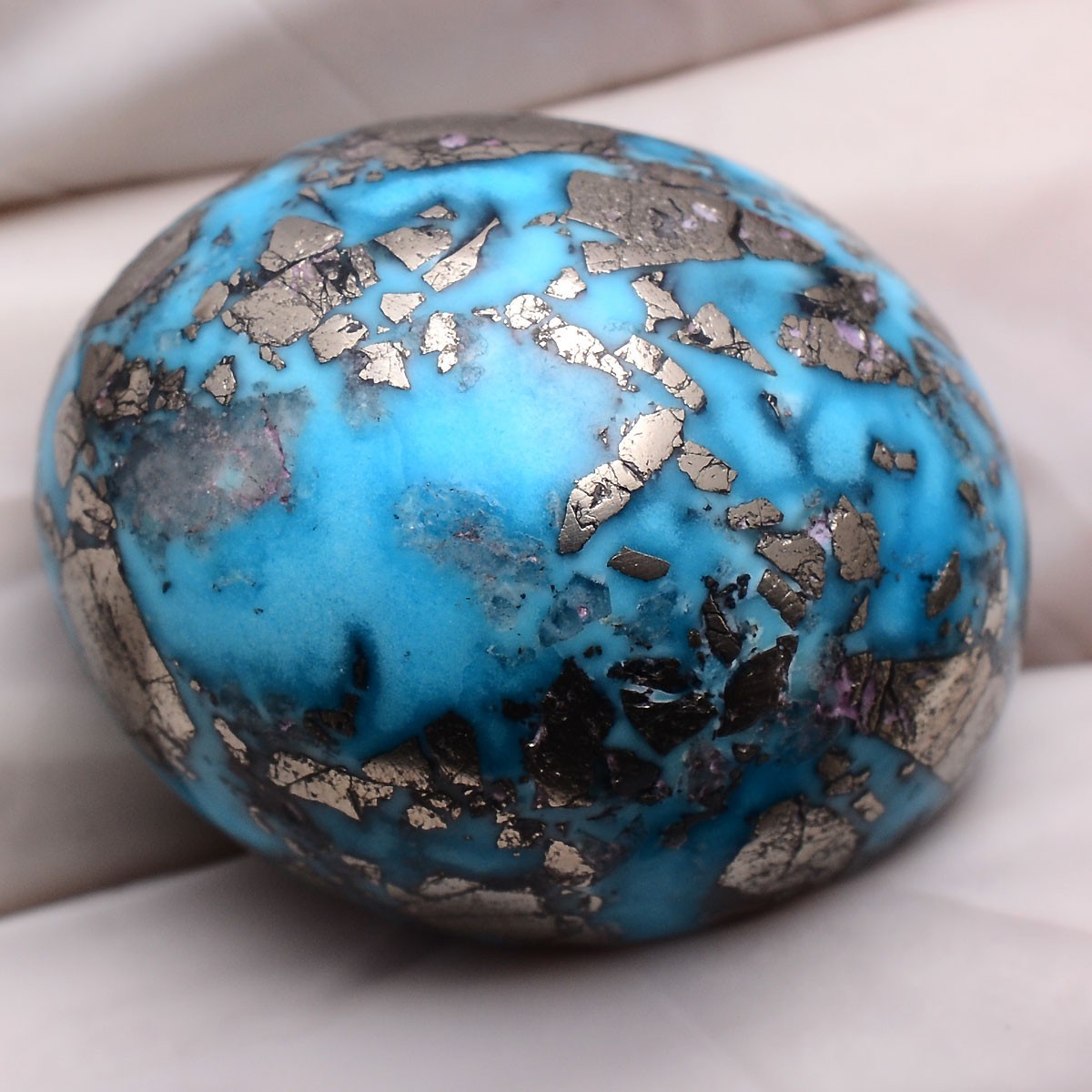 Metallic Matrix~ 44.40 Cts Natural Persian Turquoise AAA Grade Cabochon Gemstone