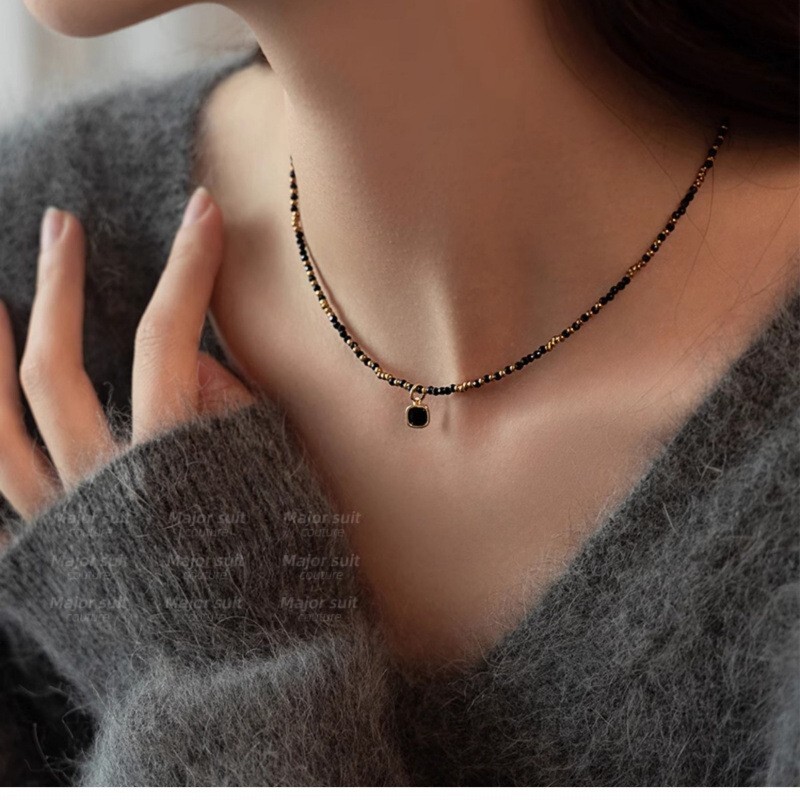 Natural Crystal Black Tourmaline Beaded Healing Anxiety Relief Choker Necklace