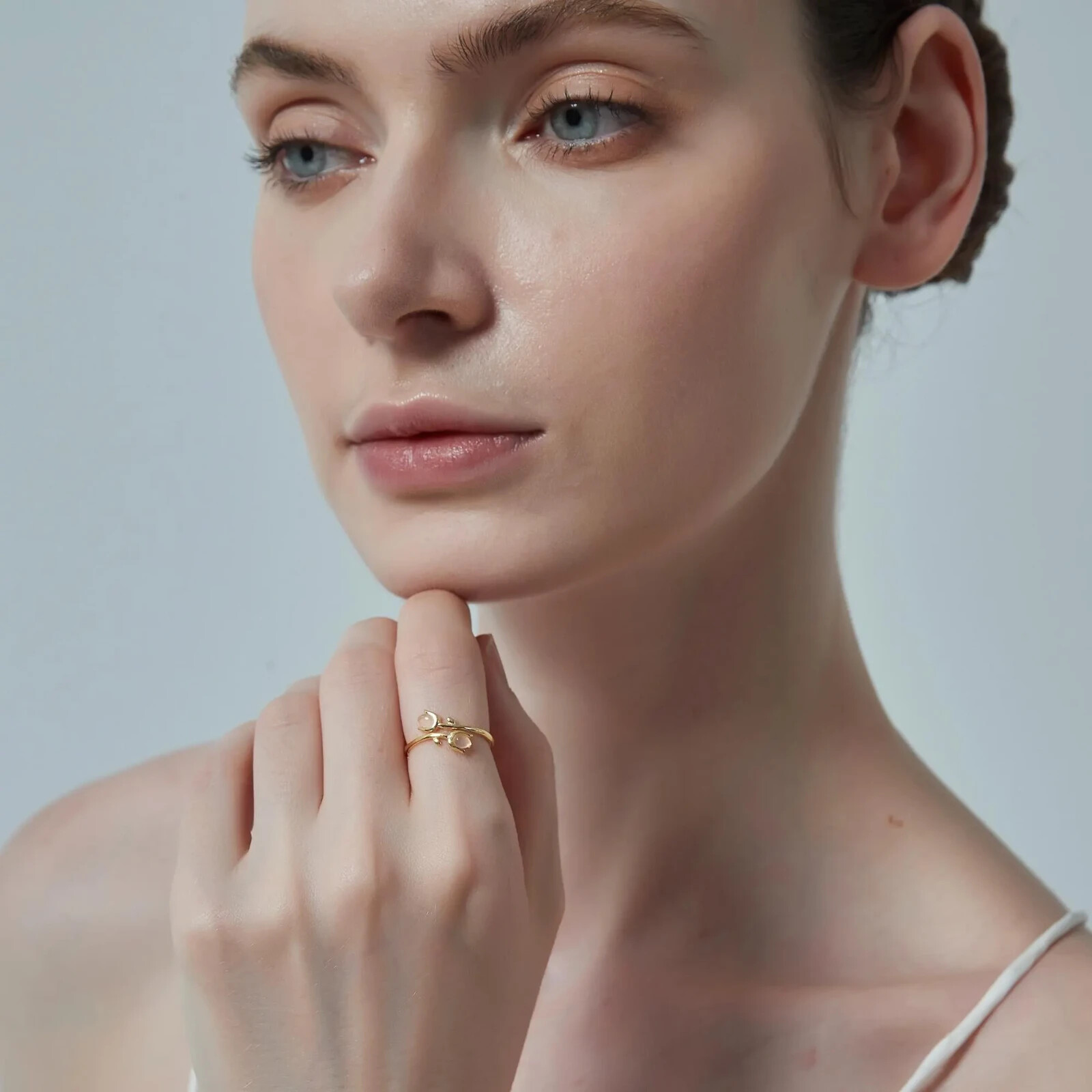 Gold Rose Quartz Tulip Flower Stacking Bypass Ring in 925 Sterling Silver