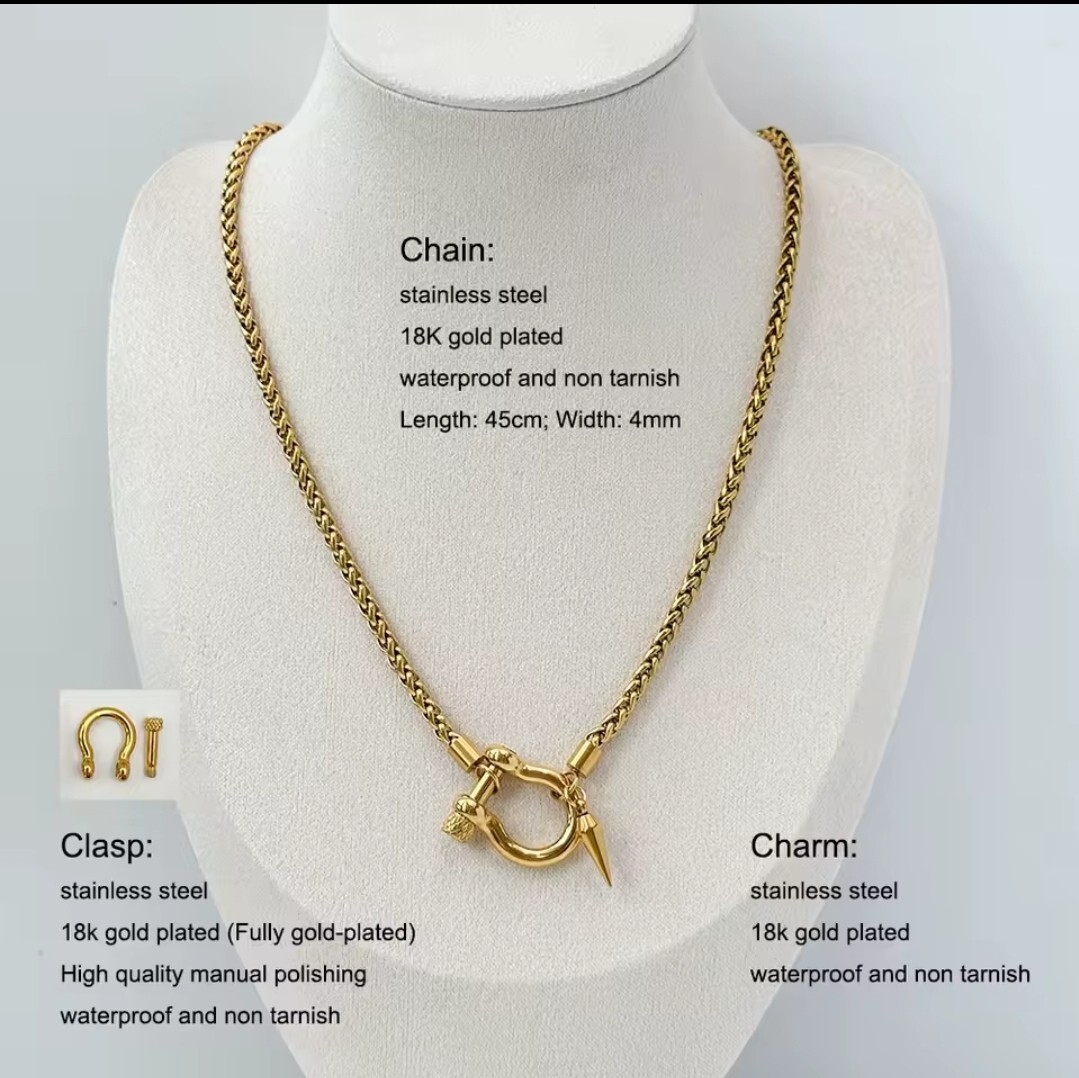 Non Tarnish Minimalistic hardware bolted charmIndustrial 18K GP Necklace